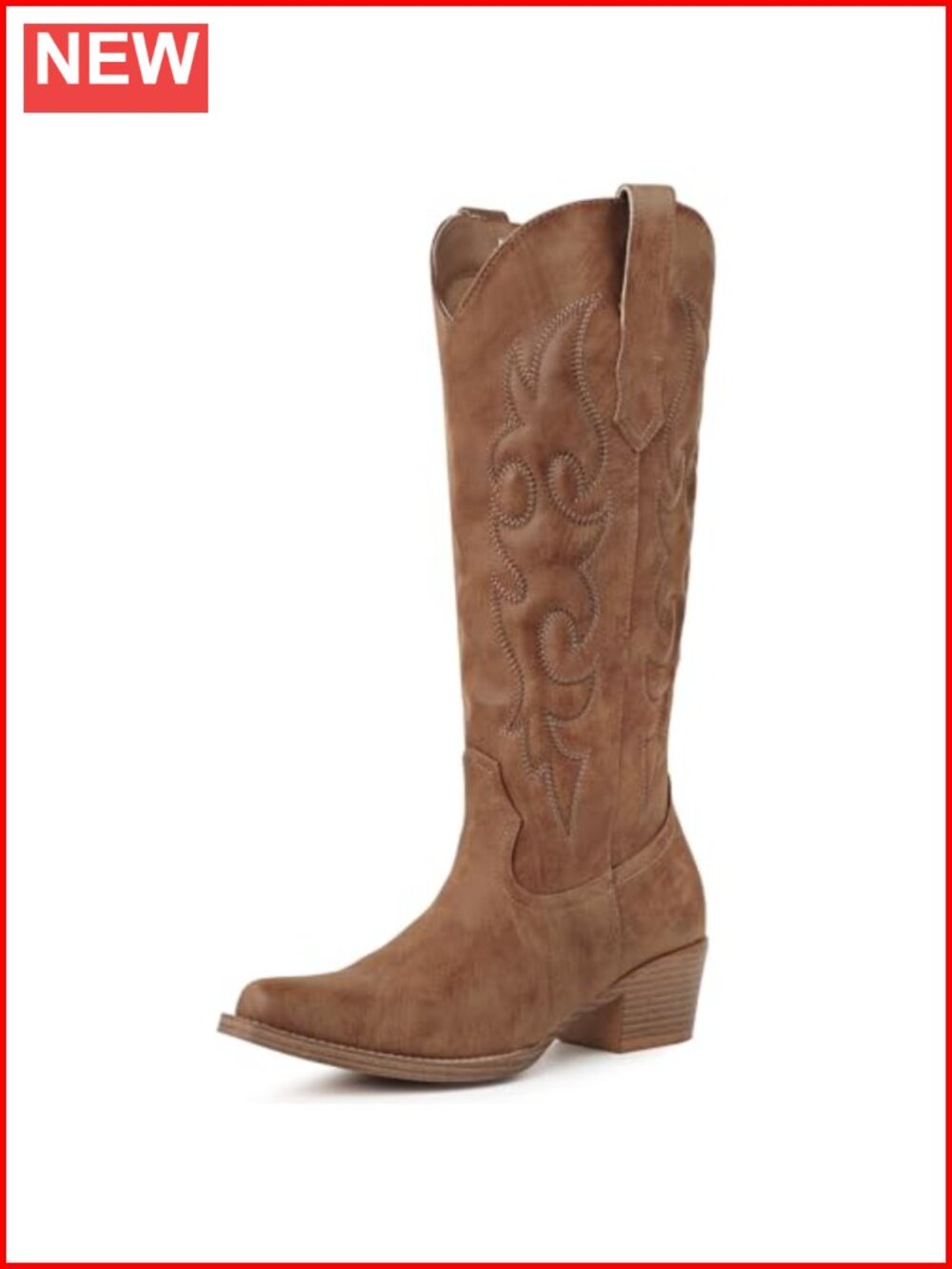 Women's Knee High Cowboy Boots Pointed Toe Faux Leather Western Boots